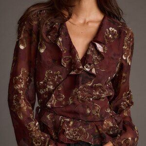 12th Tribe Dominique Plum Floral Blouse Size MM